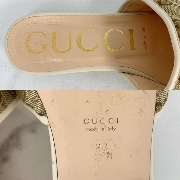 GUCCI Monogram Matelasse GG Marmont Flat Slide Sandals Beige Ebony Mystic White - Picture 13 of 15
